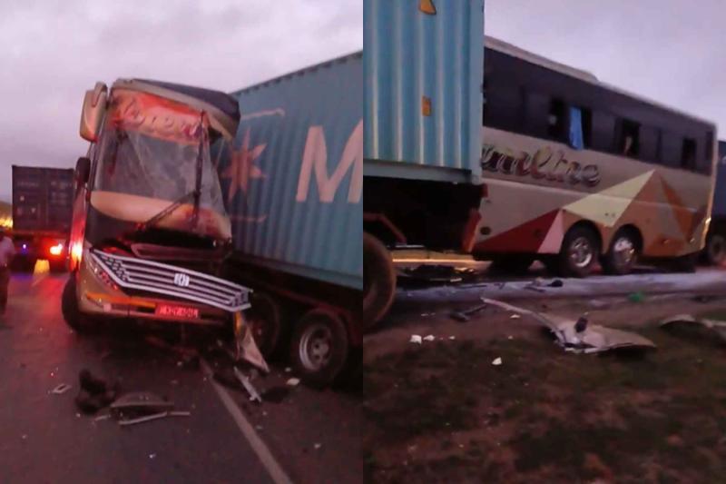 Collage photo of a dreamline bus involved in a road accident along the Nairobi-Mombasa highway,